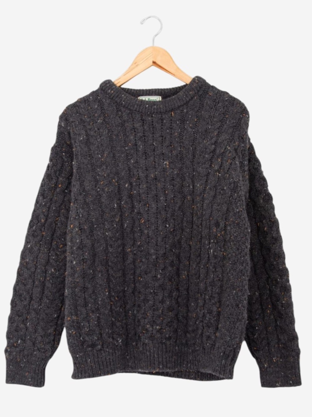 vintage 80s l.l. bean gray cable knit irish wool pullover sweater size large